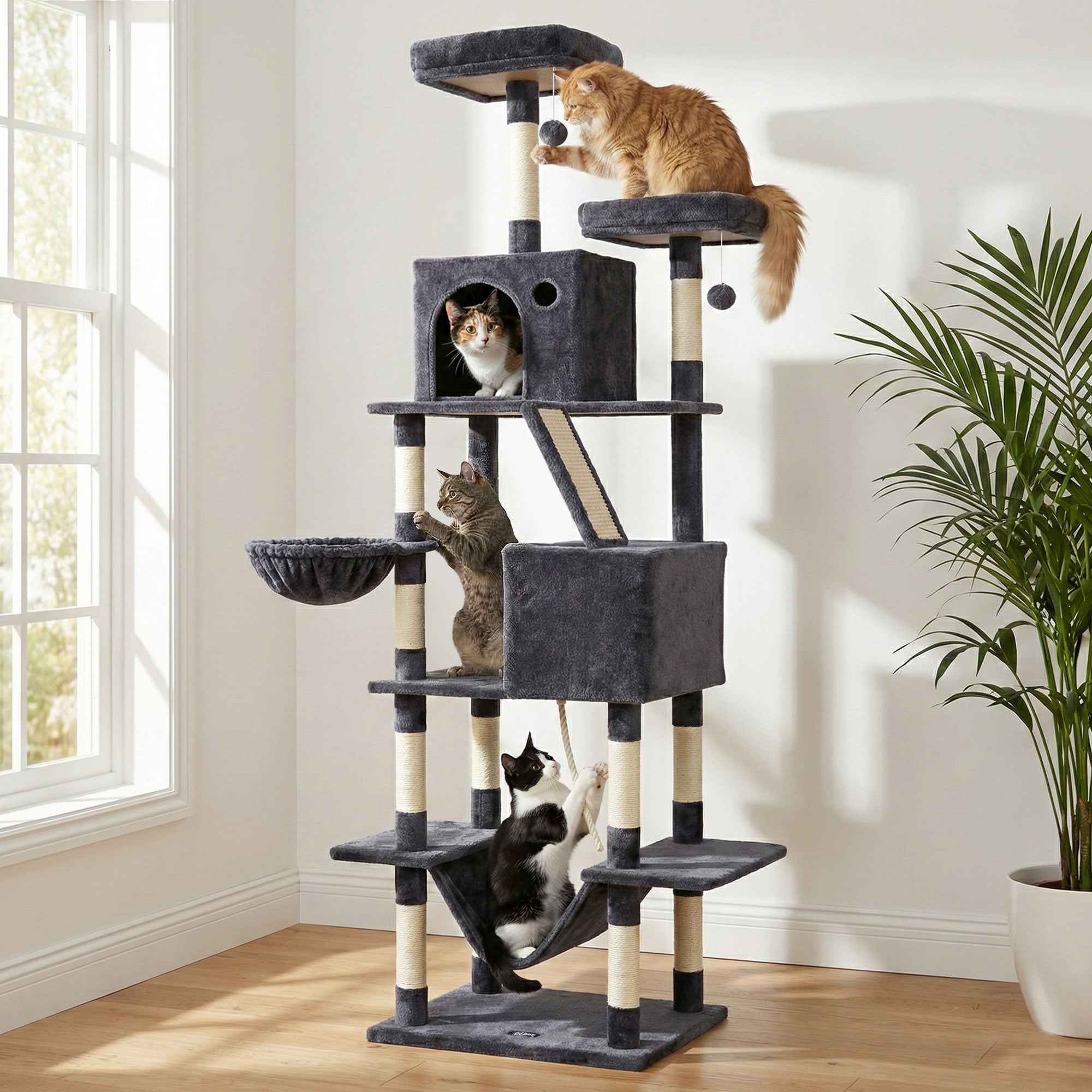 i.Pet Cat Tree Tower 206cm Large Scratching Post Furniture Scratcher House Grey-Pet Care > Cat Supplies > Cat Scratchers-PEROZ Accessories