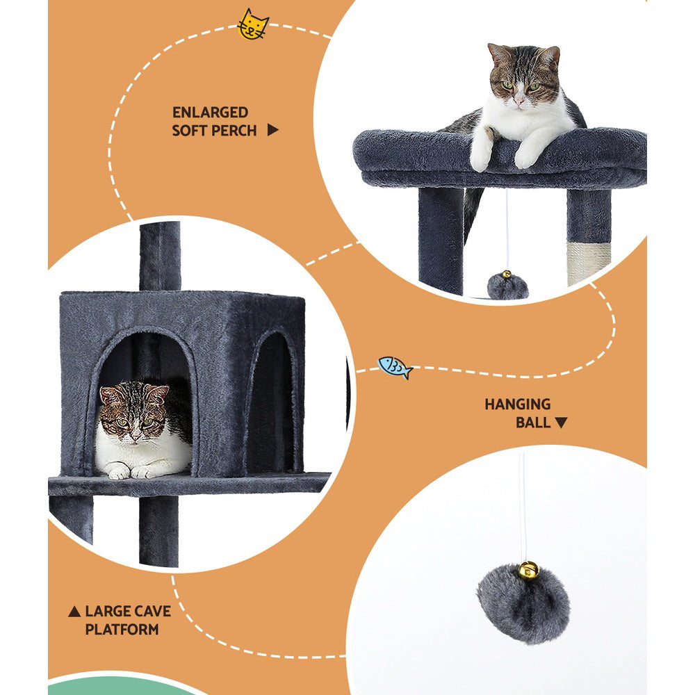 i.Pet Cat Tree Tower Scratching Post Scratcher 138cm Trees Condo House Grey-Pet Care > Cat Supplies > Cat Scratching Posts-PEROZ Accessories