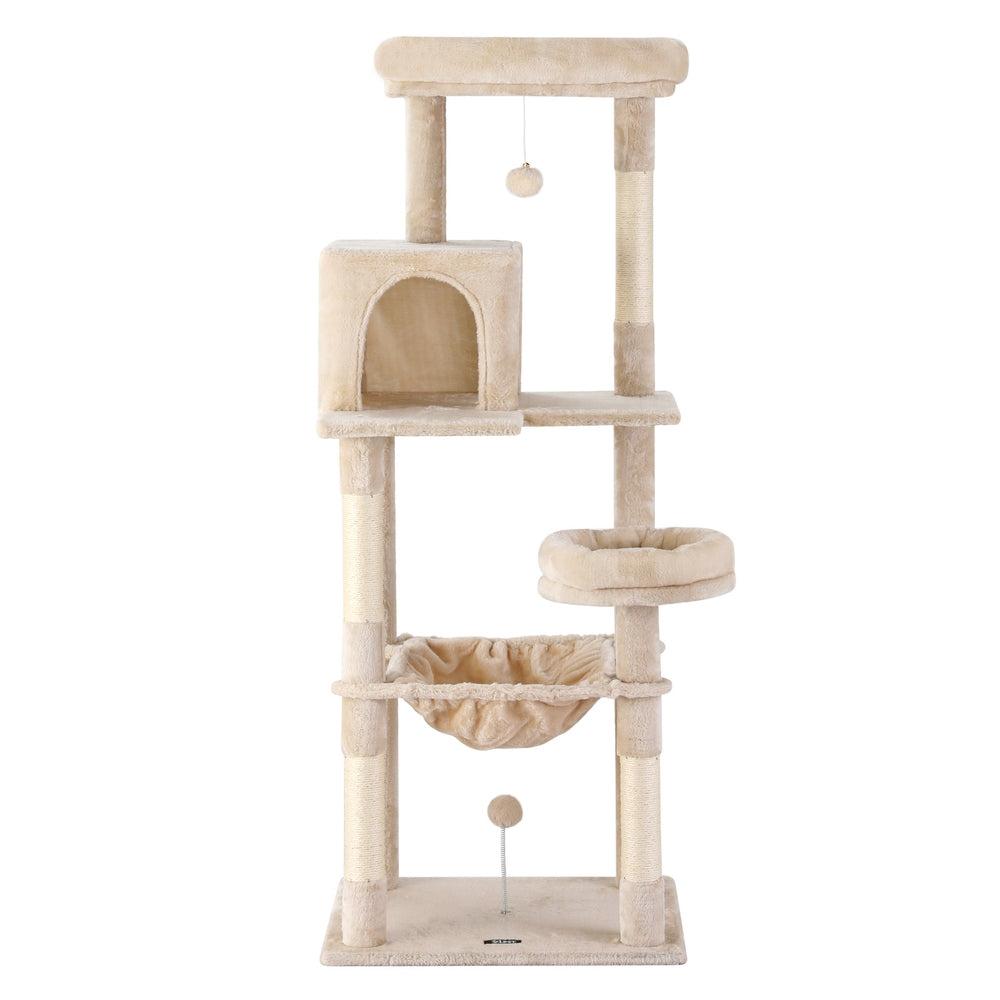 i.Pet Cat Tree 143cm Tower Scratching Post Trees Scratcher Condo House Beige-Pet Care > Cat Supplies > Cat Scratchers-PEROZ Accessories