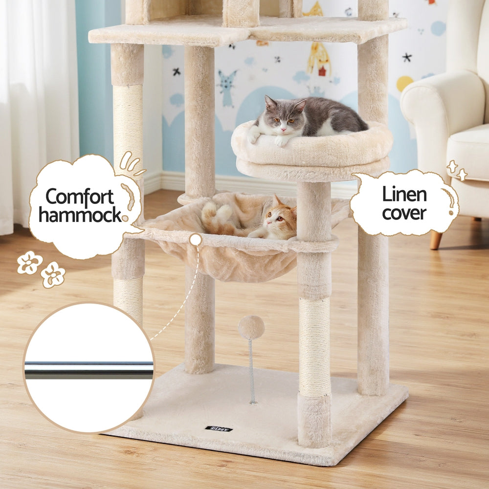 i.Pet Cat Tree 143cm Tower Scratching Post Trees Scratcher Condo House Beige-Pet Care > Cat Supplies > Cat Scratchers-PEROZ Accessories