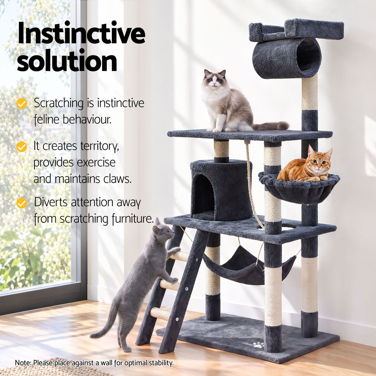 i.Pet Cat Tree 141cm Tower Scratching Post Scratcher Condo Wood House Bed Grey
