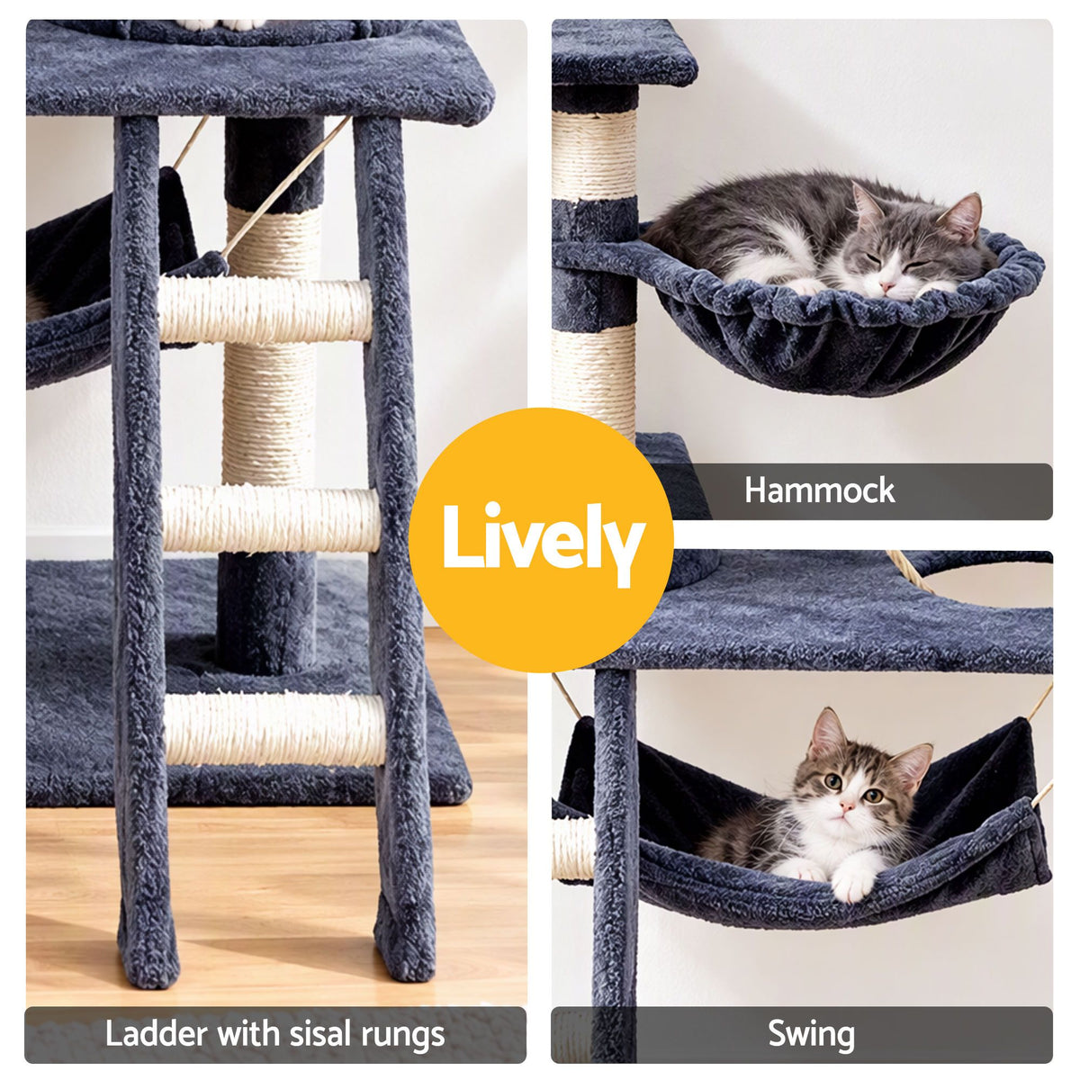 i.Pet Cat Tree 141cm Tower Scratching Post Scratcher Condo Wood House Bed Grey