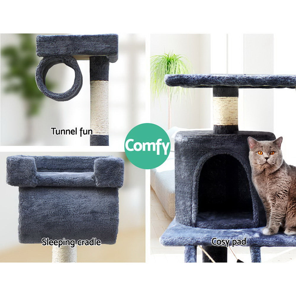 i.Pet Cat Tree 141cm Tower Scratching Post Scratcher Condo Wood House Bed Grey-Cat Trees-PEROZ Accessories