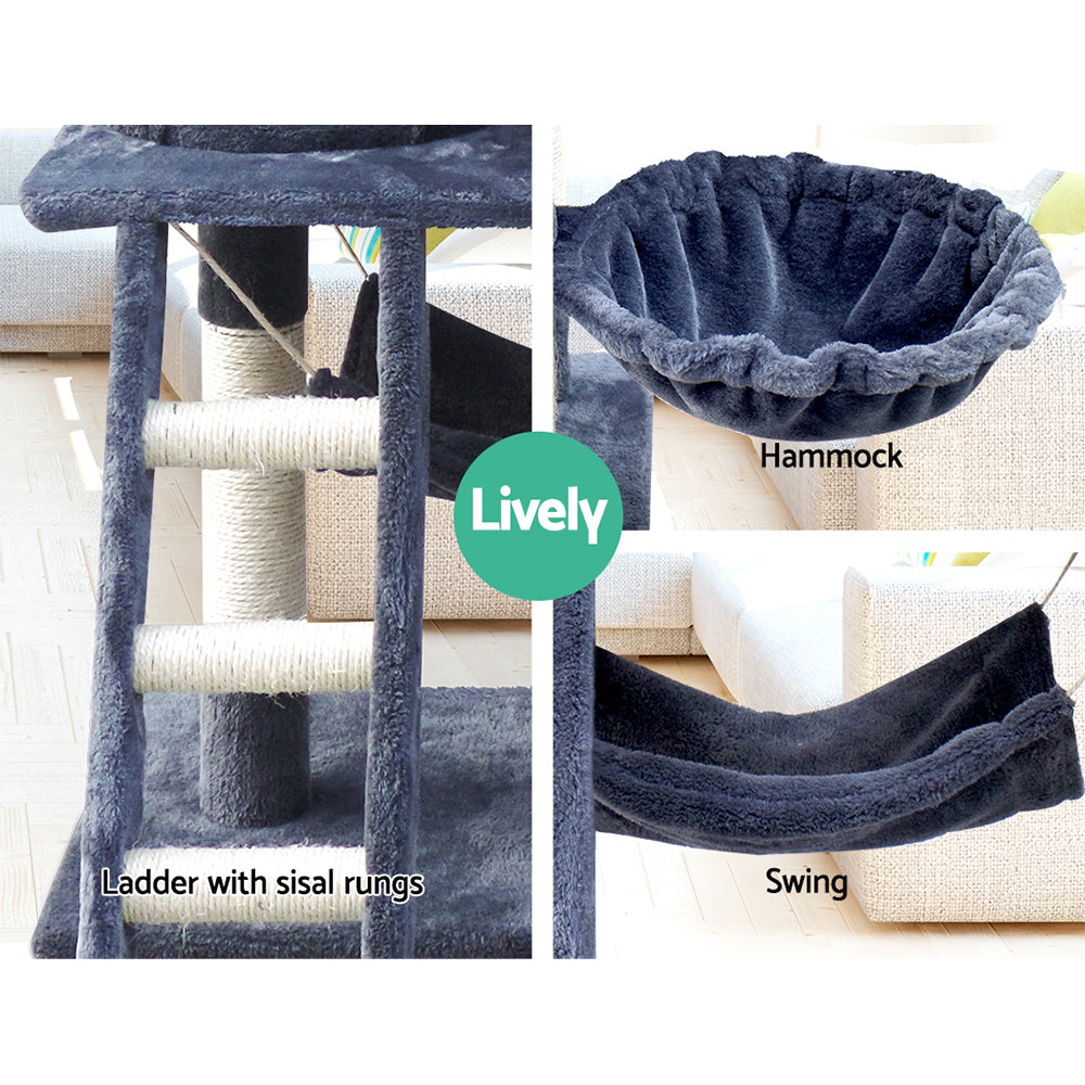 i.Pet Cat Tree 141cm Tower Scratching Post Scratcher Condo Wood House Bed Grey-Cat Trees-PEROZ Accessories