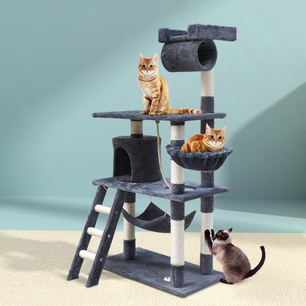 i.Pet Cat Tree 141cm Tower Scratching Post Scratcher Condo Wood House Bed Grey-Cat Trees-PEROZ Accessories