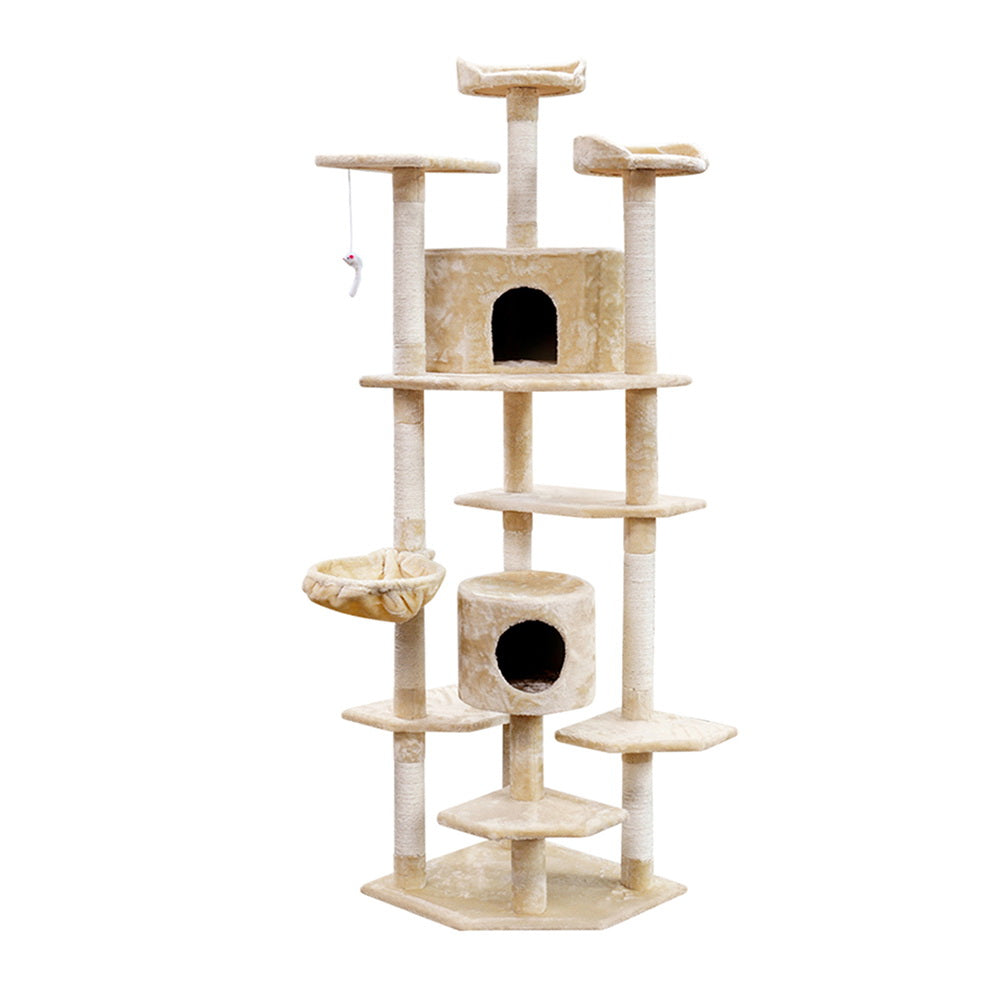 i.Pet Cat Tree 203cm Tower Scratching Post Scratcher Condo Trees House Bed Beige-Cat Trees-PEROZ Accessories