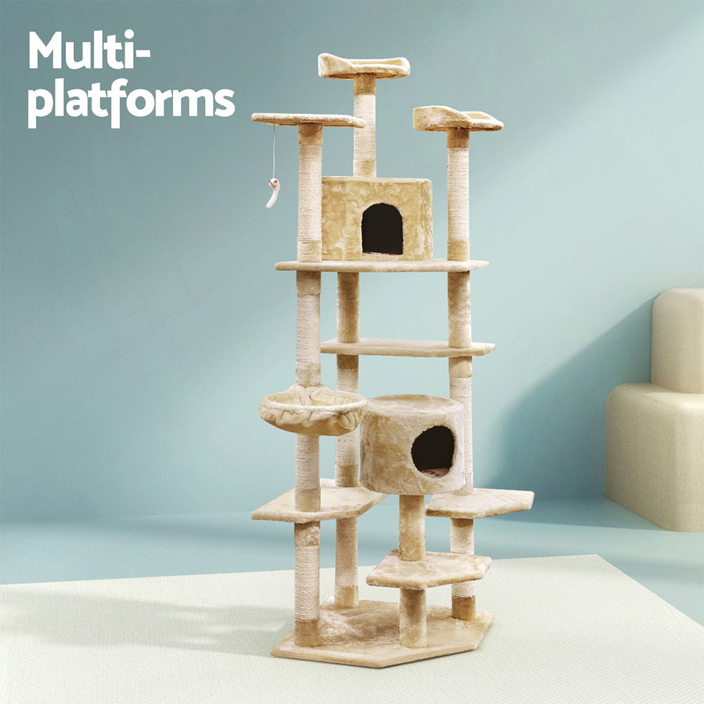 i.Pet Cat Tree 203cm Tower Scratching Post Scratcher Condo Trees House Bed Beige-Cat Trees-PEROZ Accessories