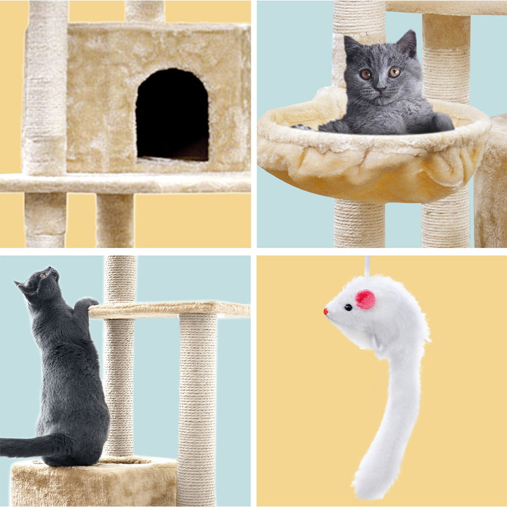i.Pet Cat Tree 203cm Tower Scratching Post Scratcher Condo Trees House Bed Beige-Cat Trees-PEROZ Accessories