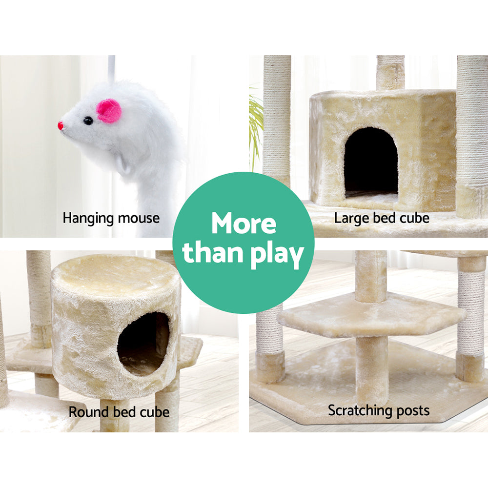 i.Pet Cat Tree 203cm Tower Scratching Post Scratcher Condo Trees House Bed Beige-Cat Trees-PEROZ Accessories