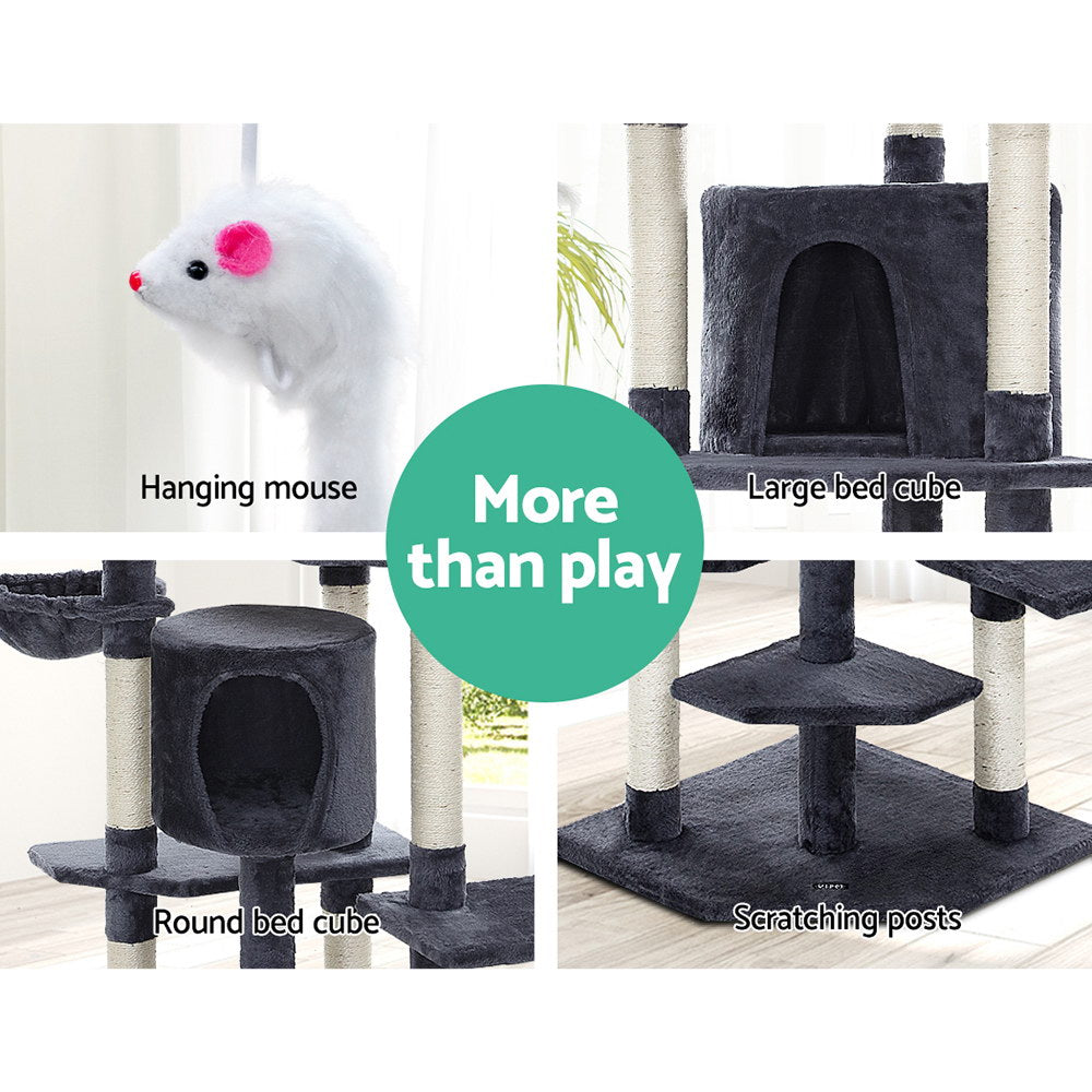 i.Pet Cat Tree 203cm Tower Scratching Post Scratcher Condo Trees House Bed Grey-Cat Trees-PEROZ Accessories