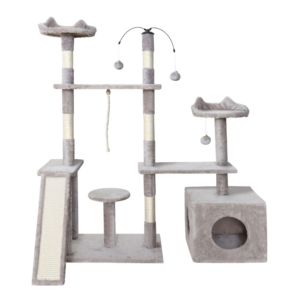 i.Pet Cat Tree 135cm Tower Scratching Post Scratcher Wood Condo House Toys Grey-Cat Trees-PEROZ Accessories