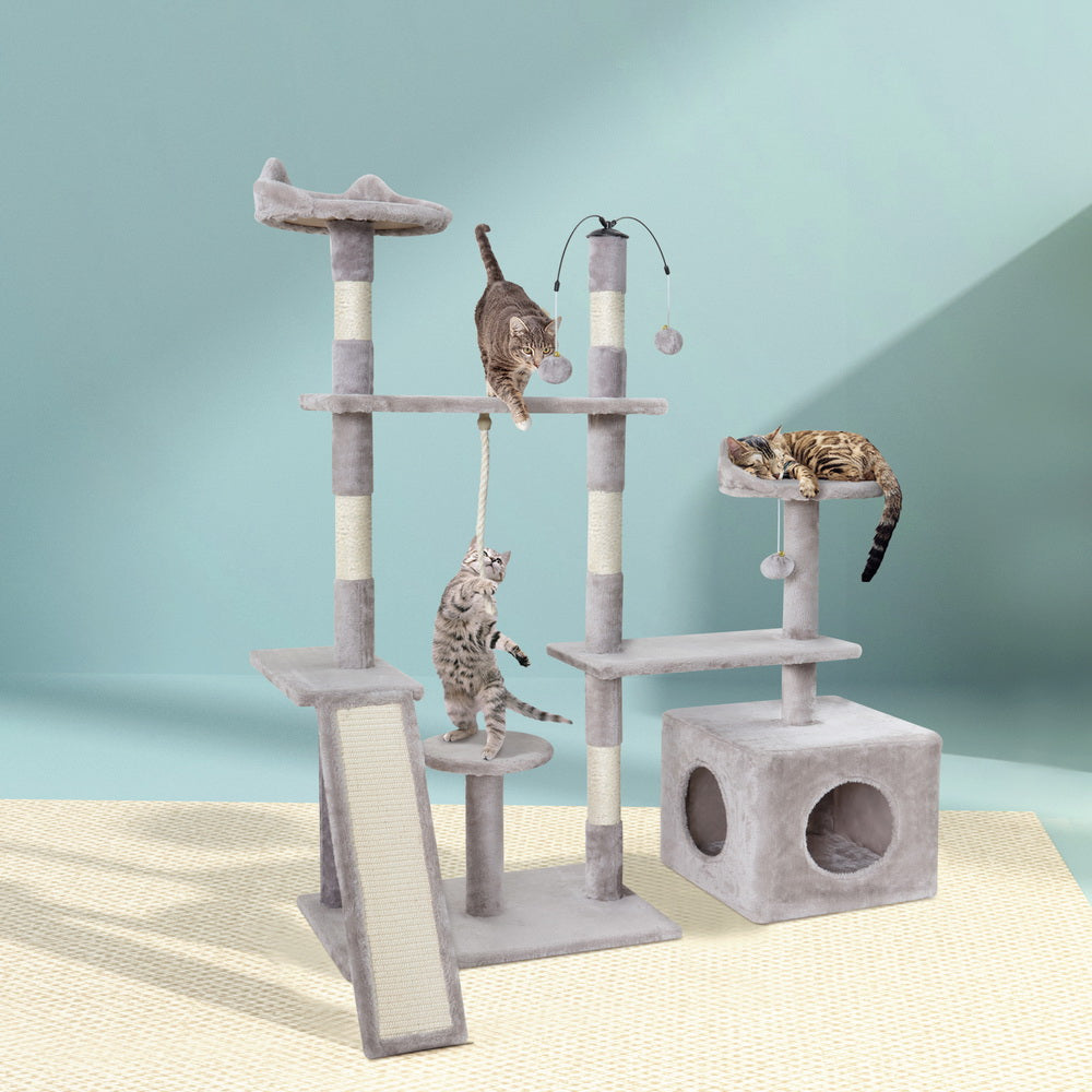 i.Pet Cat Tree 135cm Tower Scratching Post Scratcher Wood Condo House Toys Grey-Cat Trees-PEROZ Accessories