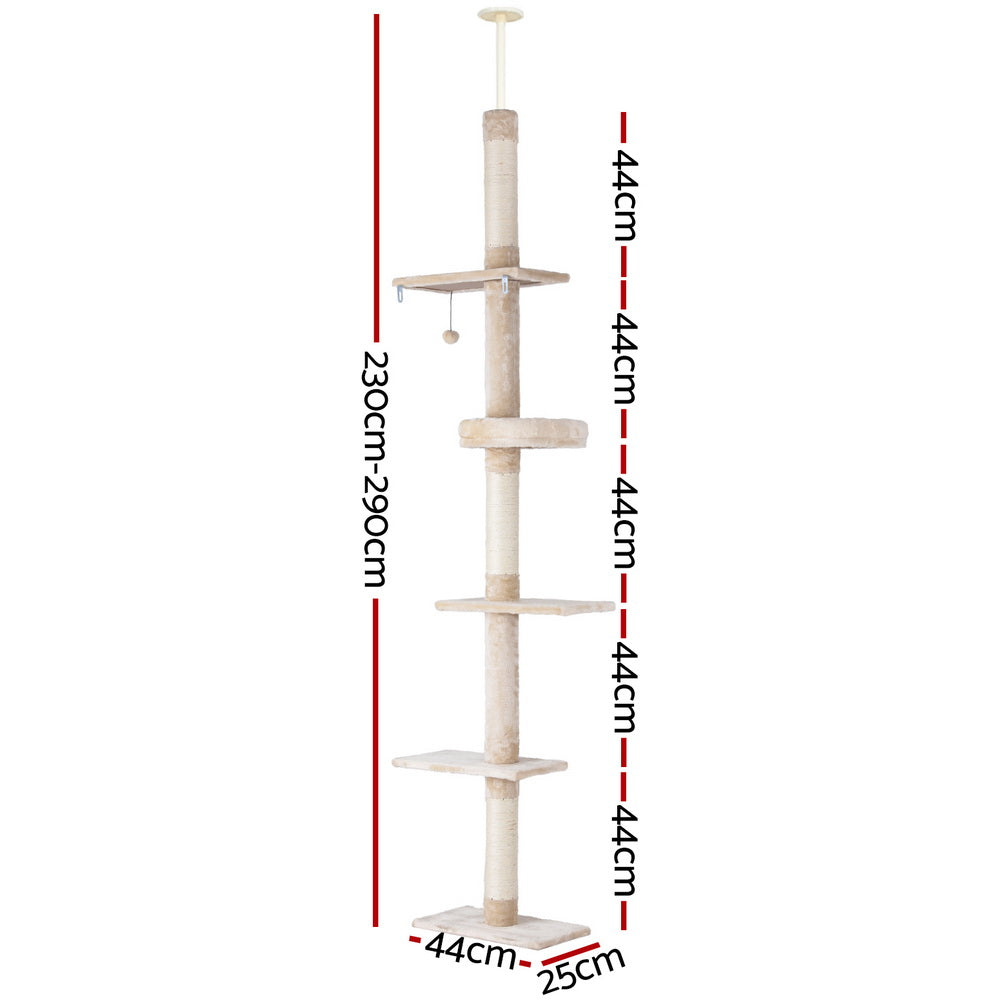 i.Pet Cat Tree 290cm Tower Scratching Cats Post Scratcher Floor to Ceiling Bed-Pet Care > Cat Supplies > Cat Scratching Posts-PEROZ Accessories