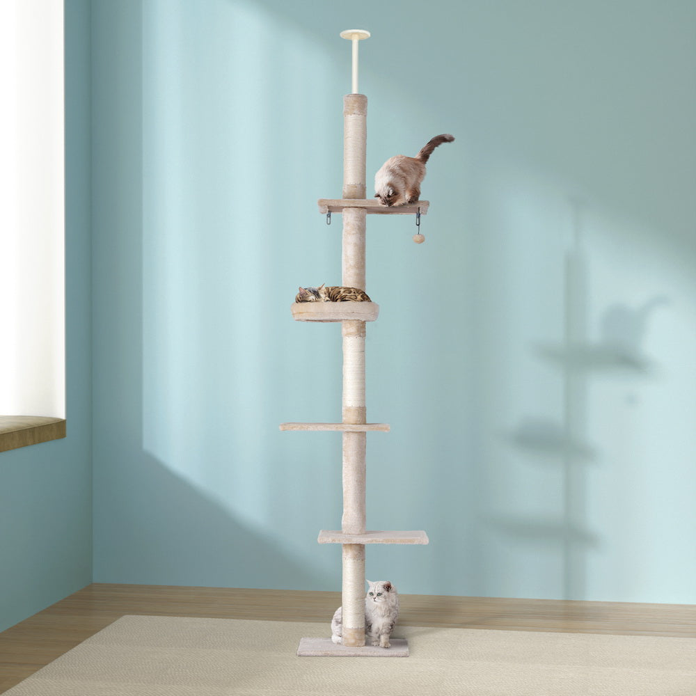 i.Pet Cat Tree 290cm Tower Scratching Cats Post Scratcher Floor to Ceiling Bed-Pet Care > Cat Supplies > Cat Scratching Posts-PEROZ Accessories