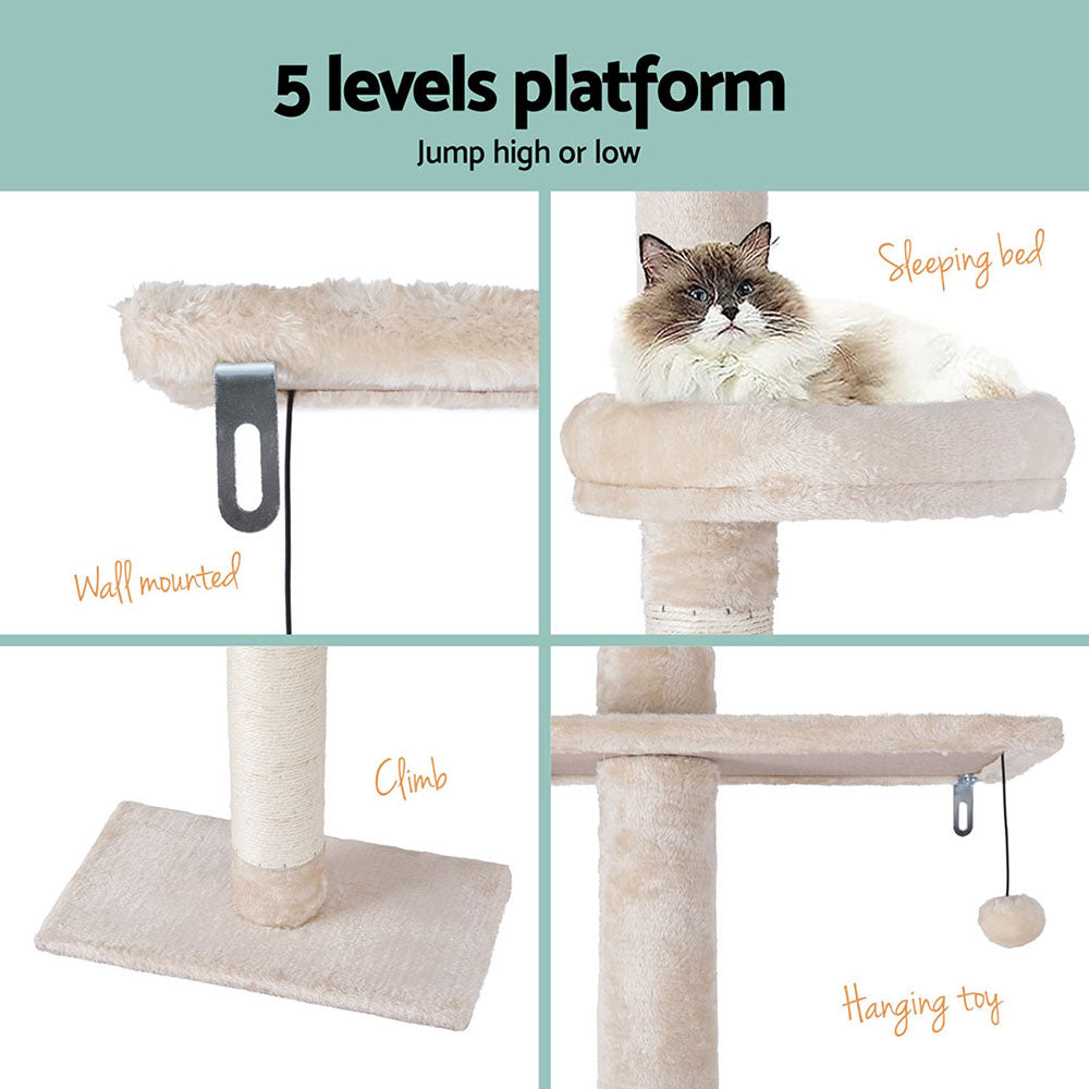 i.Pet Cat Tree 290cm Tower Scratching Cats Post Scratcher Floor to Ceiling Bed-Pet Care > Cat Supplies > Cat Scratching Posts-PEROZ Accessories