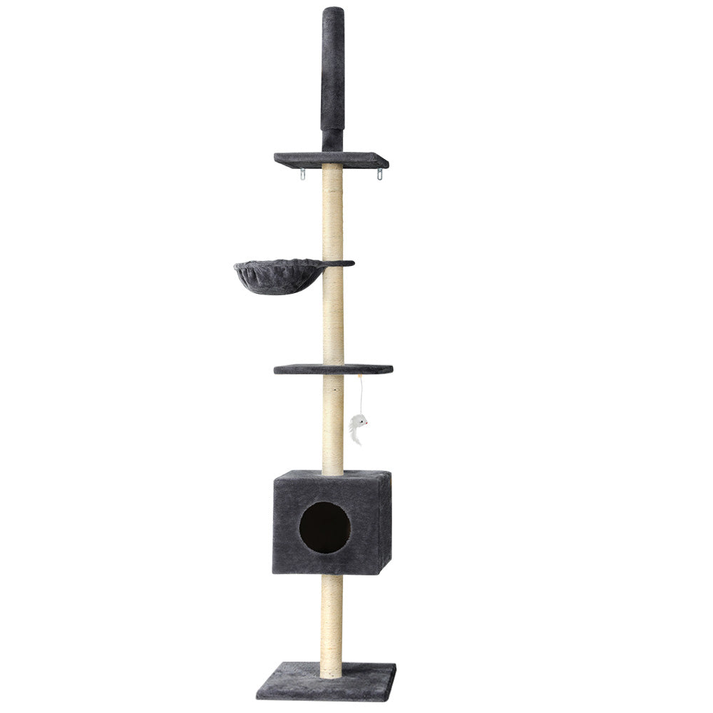 i.Pet Cat Tree 260cm Tower Scratching Post Scratcher Floor to Ceiling Cats Bed Dark Grey-Pet Care > Cat Supplies > Cat Scratching Posts-PEROZ Accessories