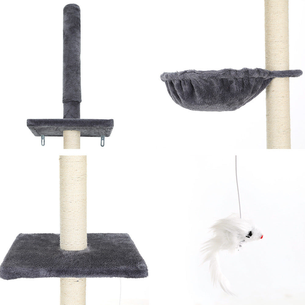 i.Pet Cat Tree 260cm Tower Scratching Post Scratcher Floor to Ceiling Cats Bed Dark Grey-Pet Care > Cat Supplies > Cat Scratching Posts-PEROZ Accessories