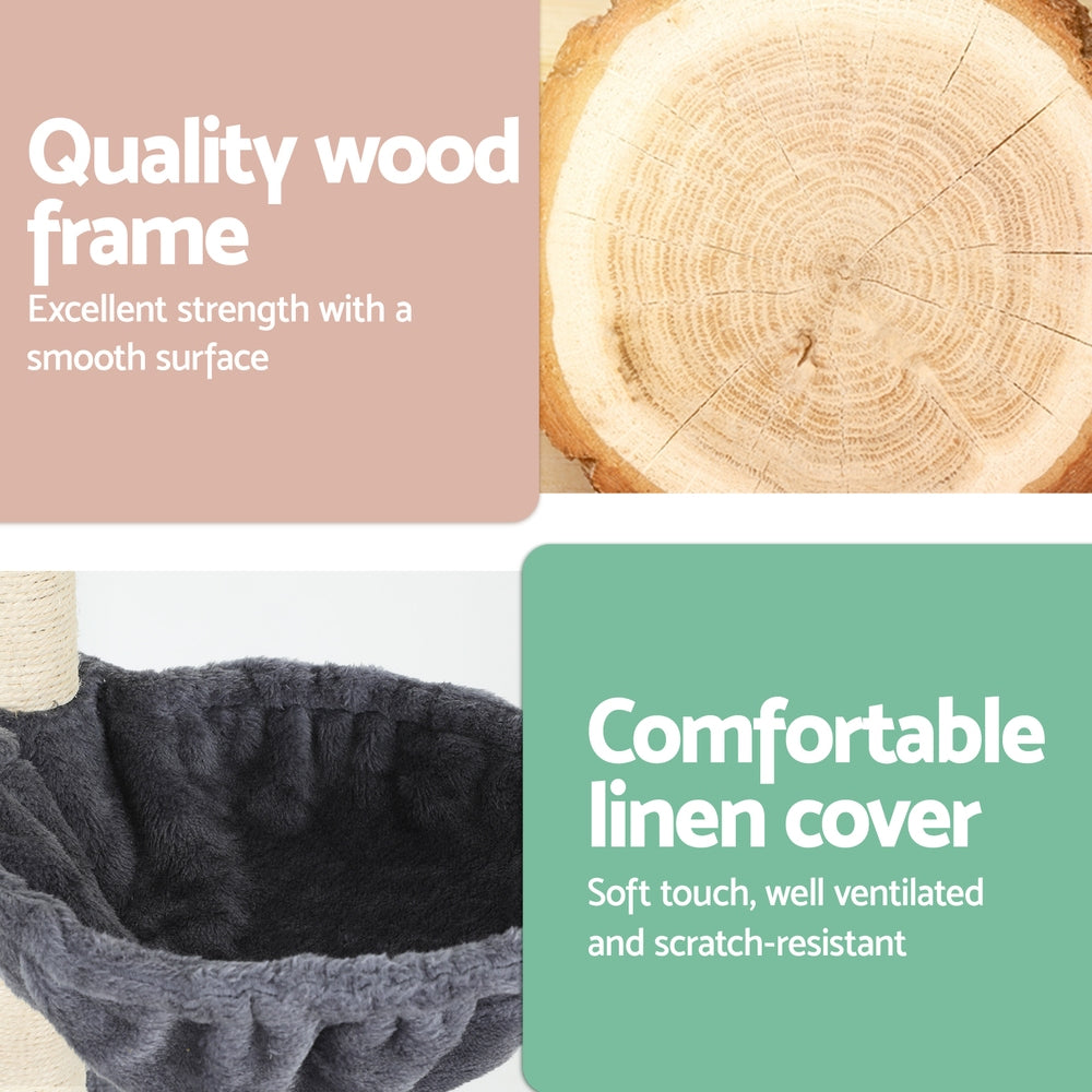 i.Pet Cat Tree 260cm Tower Scratching Post Scratcher Floor to Ceiling Cats Bed Dark Grey-Pet Care > Cat Supplies > Cat Scratching Posts-PEROZ Accessories