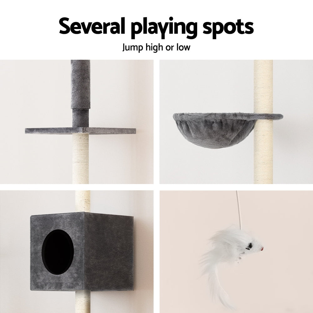 i.Pet Cat Tree 260cm Tower Scratching Post Scratcher Floor to Ceiling Cats Bed Dark Grey-Pet Care > Cat Supplies > Cat Scratching Posts-PEROZ Accessories