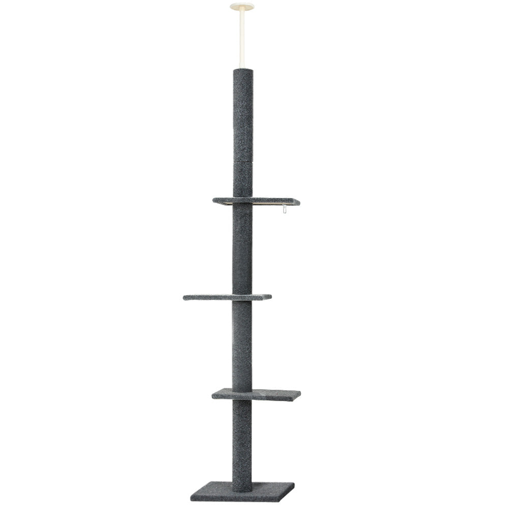 i.Pet Cat Tree 290cm Tower Scratching Post Scratcher Floor to Ceiling Cats Bed Grey-Pet Care > Cat Supplies > Cat Scratching Posts-PEROZ Accessories