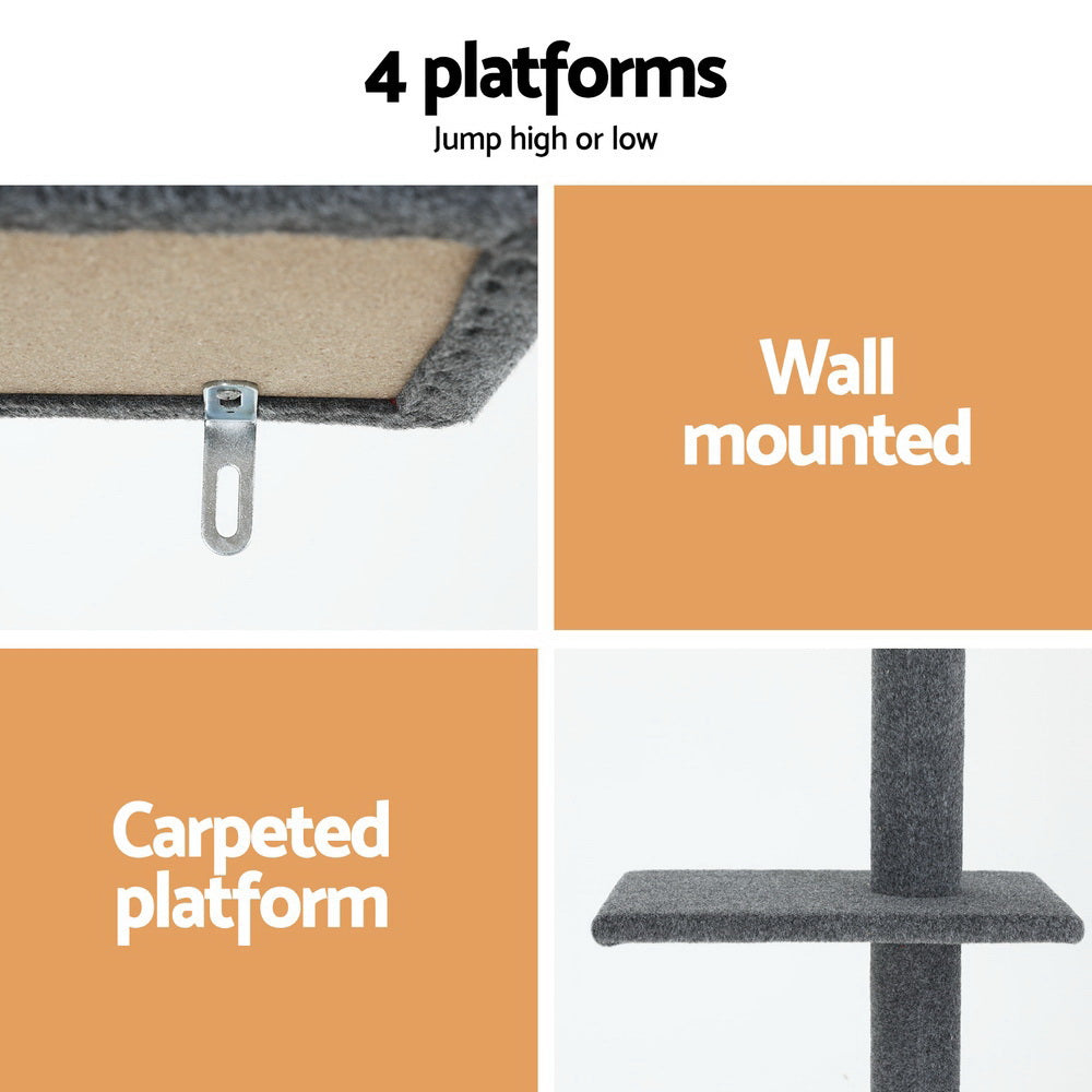i.Pet Cat Tree 290cm Tower Scratching Post Scratcher Floor to Ceiling Cats Bed Grey-Pet Care > Cat Supplies > Cat Scratching Posts-PEROZ Accessories