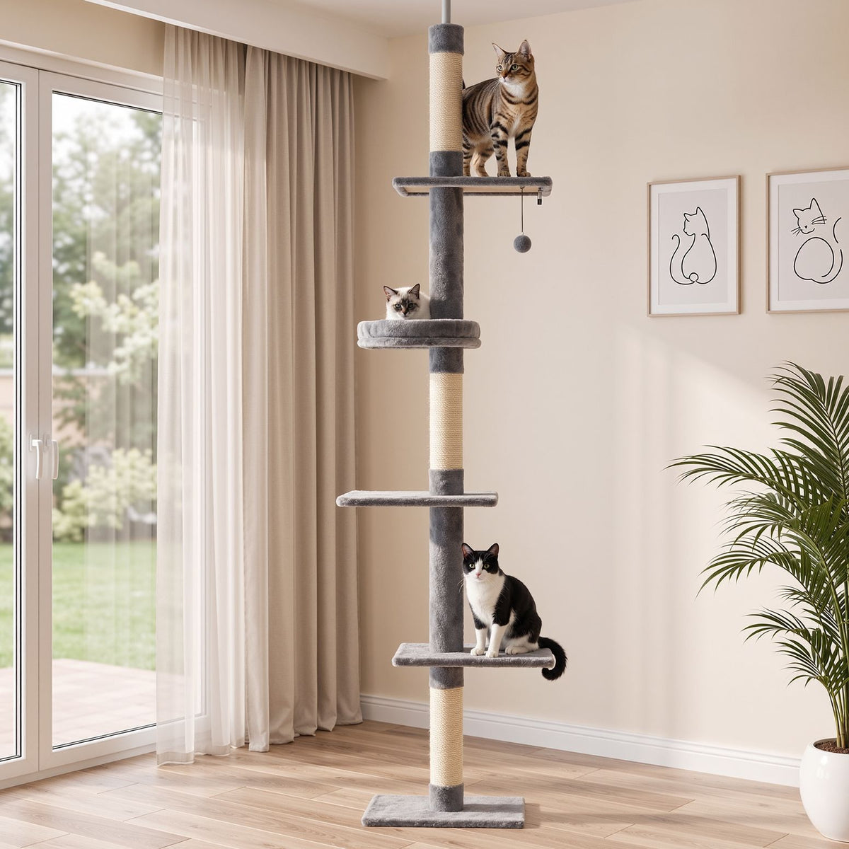 i.Pet Cat Tree 290cm Tower Scratching Post Scratcher Floor to Ceiling Cats Bed-Pet Care > Cat Supplies > Cat Scratching Posts-PEROZ Accessories