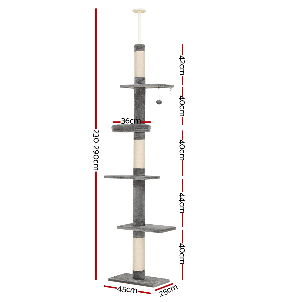 i.Pet Cat Tree 290cm Tower Scratching Post Scratcher Floor to Ceiling Cats Bed-Pet Care > Cat Supplies > Cat Scratching Posts-PEROZ Accessories