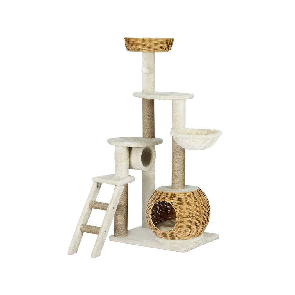 i.Pet Cat Tree 138cm Tower Scratching Post Scratcher Wood Bed Condo House Rattan Ladder-Pet Care > Cat Supplies > Cat Scratching Posts-PEROZ Accessories