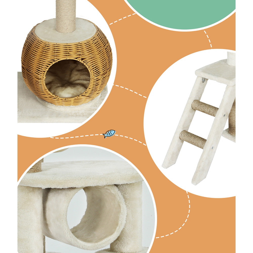 i.Pet Cat Tree 138cm Tower Scratching Post Scratcher Wood Bed Condo House Rattan Ladder-Pet Care > Cat Supplies > Cat Scratching Posts-PEROZ Accessories