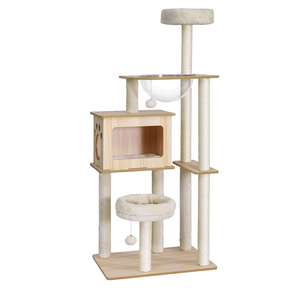 i.Pet Cat Tree Tower Scratching Post Scratcher 142cm Wood Bed Condo House-Pet Care > Cat Supplies > Cat Furniture-PEROZ Accessories