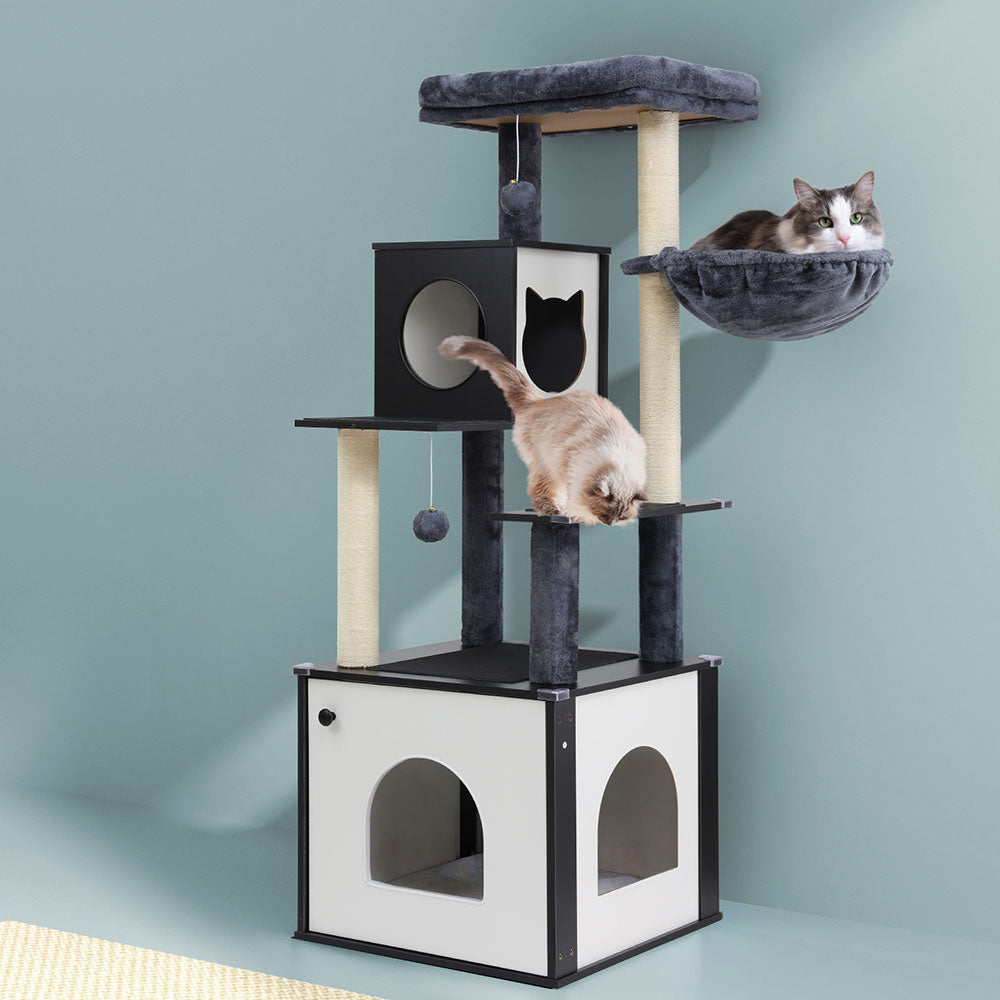 i.Pet Cat Tree Tower Scratching Post Scratcher 144cm Wood Bed Condo House Cabinet-Pet Care > Cat Supplies > Cat Scratching Posts-PEROZ Accessories