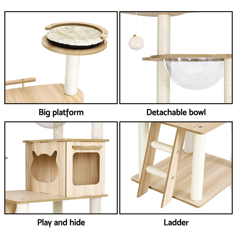 i.Pet Cat Tree Tower Scratching Post Scratcher 174cm Wood Bed Condo House Ladder-Pet Care > Cat Supplies > Cat Scratching Posts-PEROZ Accessories