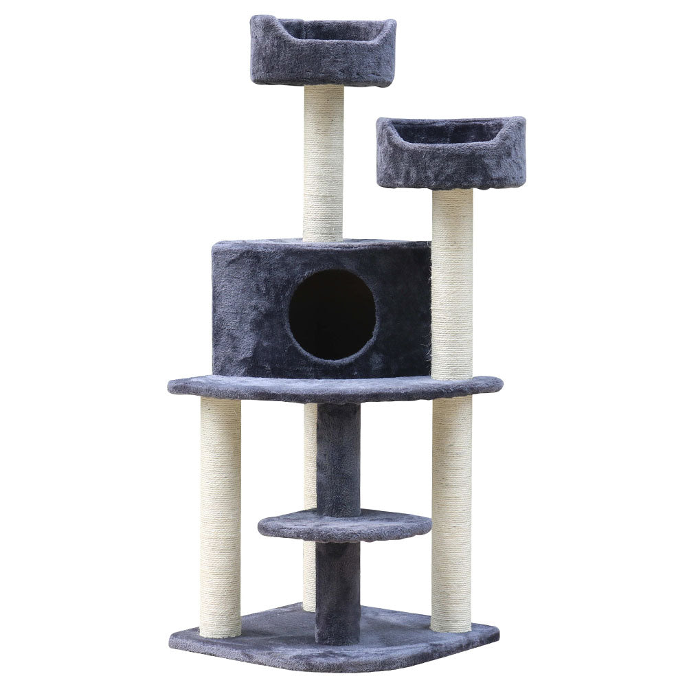 i.Pet Cat Tree 126cm Tower Scratching Post Scratcher Condo Trees House Grey-Cat Trees-PEROZ Accessories