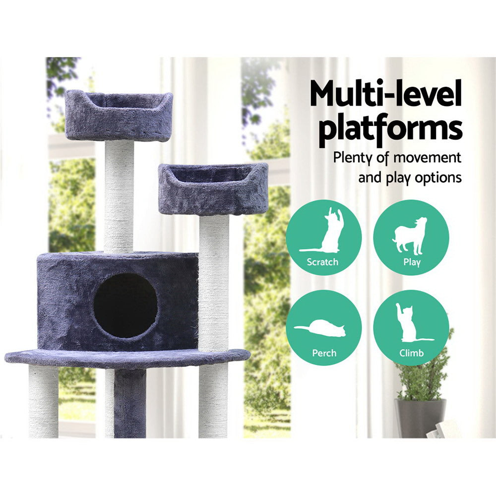 i.Pet Cat Tree 126cm Tower Scratching Post Scratcher Condo Trees House Grey-Cat Trees-PEROZ Accessories