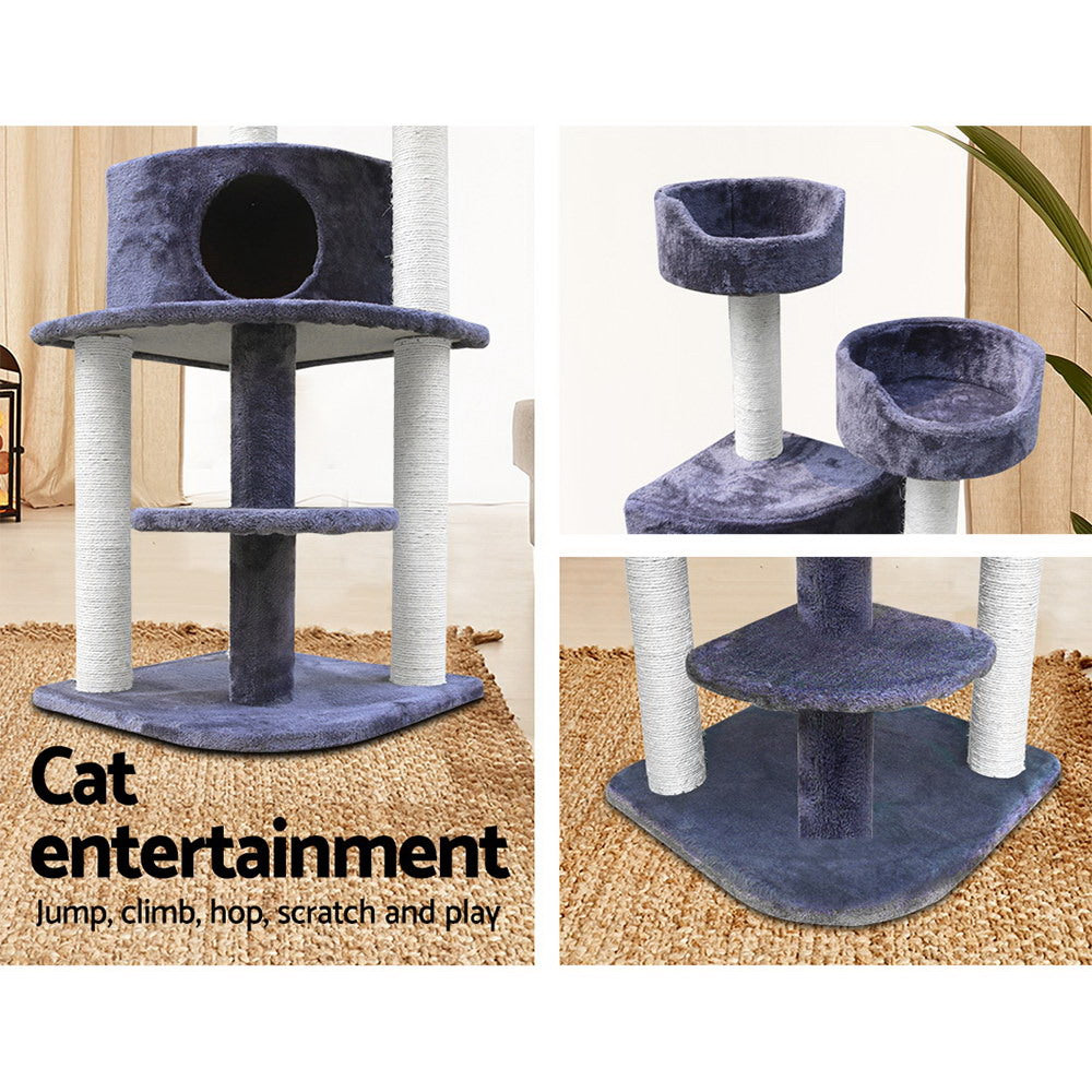 i.Pet Cat Tree 126cm Tower Scratching Post Scratcher Condo Trees House Grey-Cat Trees-PEROZ Accessories