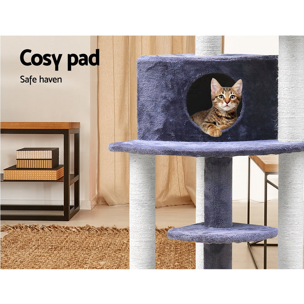 i.Pet Cat Tree 126cm Tower Scratching Post Scratcher Condo Trees House Grey-Cat Trees-PEROZ Accessories