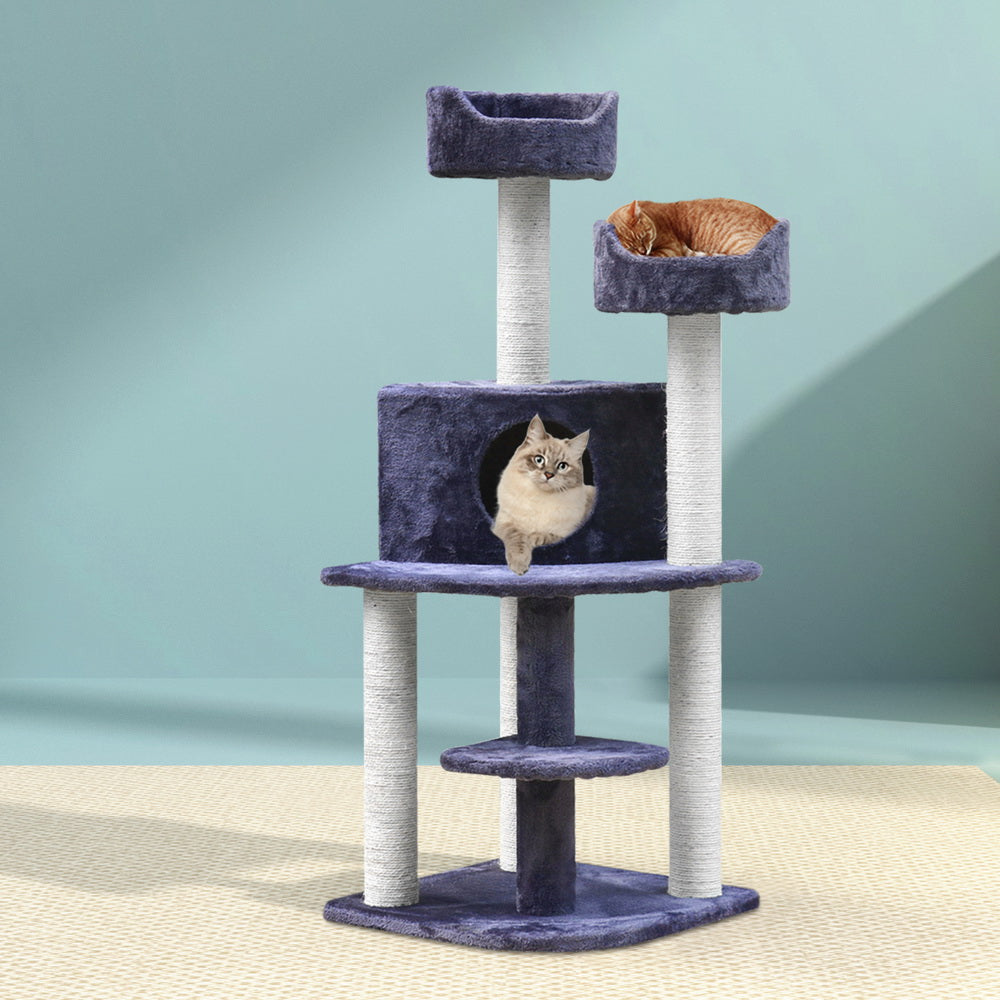 i.Pet Cat Tree 126cm Tower Scratching Post Scratcher Condo Trees House Grey-Cat Trees-PEROZ Accessories