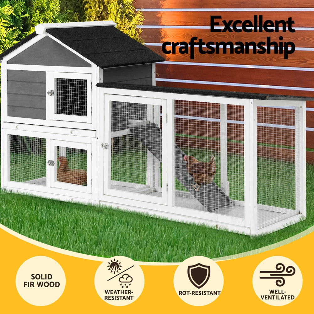 i.Pet Chicken Coop Rabbit Hutch Extra Large Wooden Run Cage House With Run Cage-Pet Care > Coops & Hutches > Small Animal Habitats & Cages-PEROZ Accessories