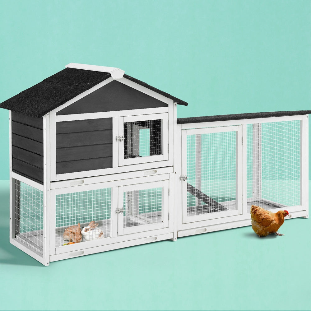 i.Pet Chicken Coop Rabbit Hutch Extra Large Wooden Run Cage House With Run Cage-Pet Care > Coops & Hutches > Small Animal Habitats & Cages-PEROZ Accessories