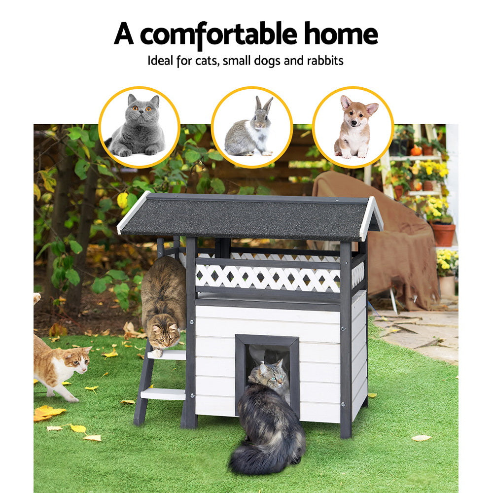 i.Pet Cat House Outdoor Shelter 77cm x 50cm x 73cm Rabbit Hutch Wooden Condo Small Dog Enclosure-Pet Care > Coops & Hutches-PEROZ Accessories
