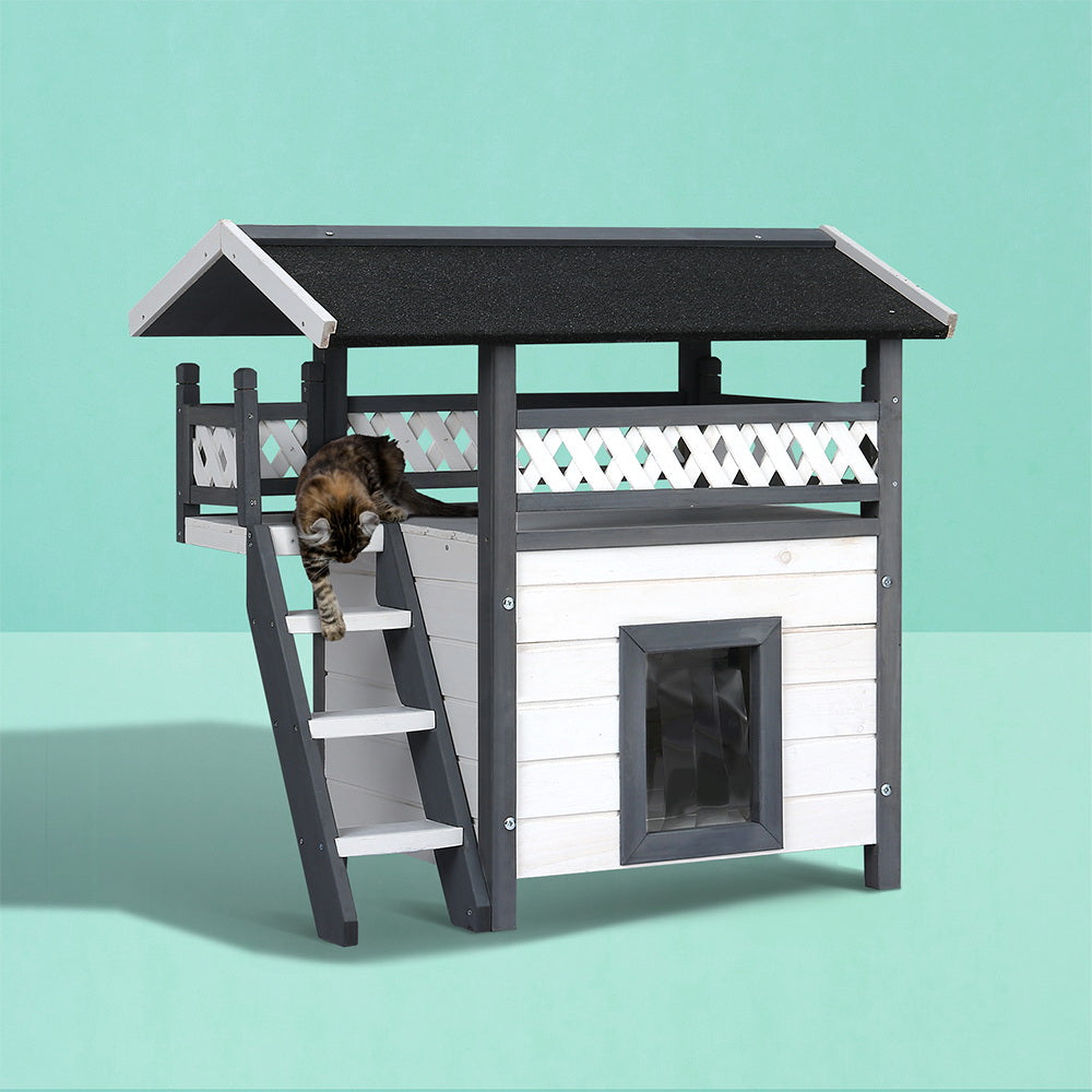 i.Pet Cat House Outdoor Shelter 77cm x 50cm x 73cm Rabbit Hutch Wooden Condo Small Dog Enclosure-Pet Care > Coops & Hutches-PEROZ Accessories