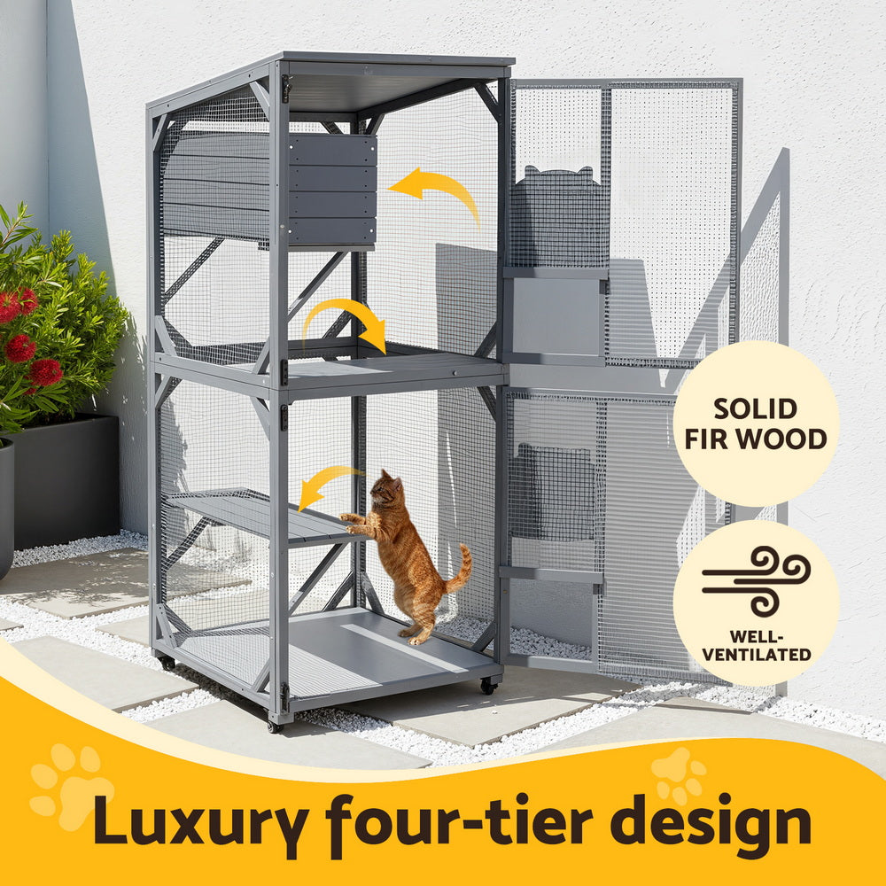 i.Pet Cat House Wooden 180cm Rabbit Hutch Pet Condo Small Dog Enclosure Cage-Pet Care > Cat Supplies > Cat Carriers & Crates-PEROZ Accessories