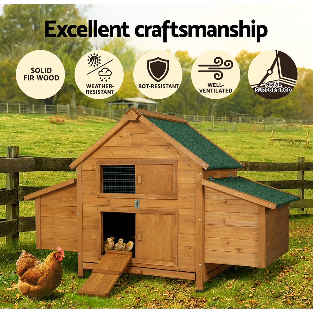i.Pet Chicken Coop Rabbit Hutch 150cm x 68cm x 96cm Large Chicken Coop House Run Cage Wooden-Pet Care > Coops & Hutches-PEROZ Accessories