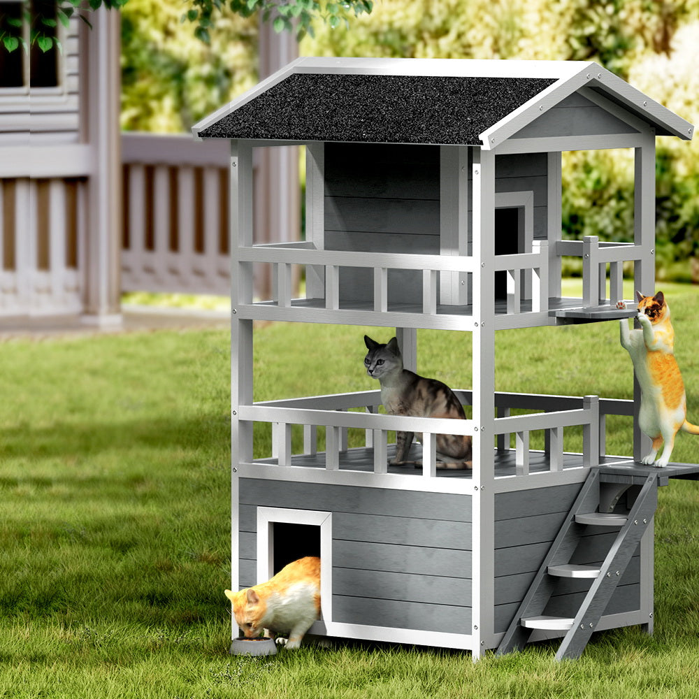 i.Pet Outdoor Cat House Shelter 72cm x 72cm x 127cm Rabbit Hutch Wooden Condo Small Outdoor Cat House-Pet Care > Coops & Hutches > Small Animal Habitats & Cages-PEROZ Accessories