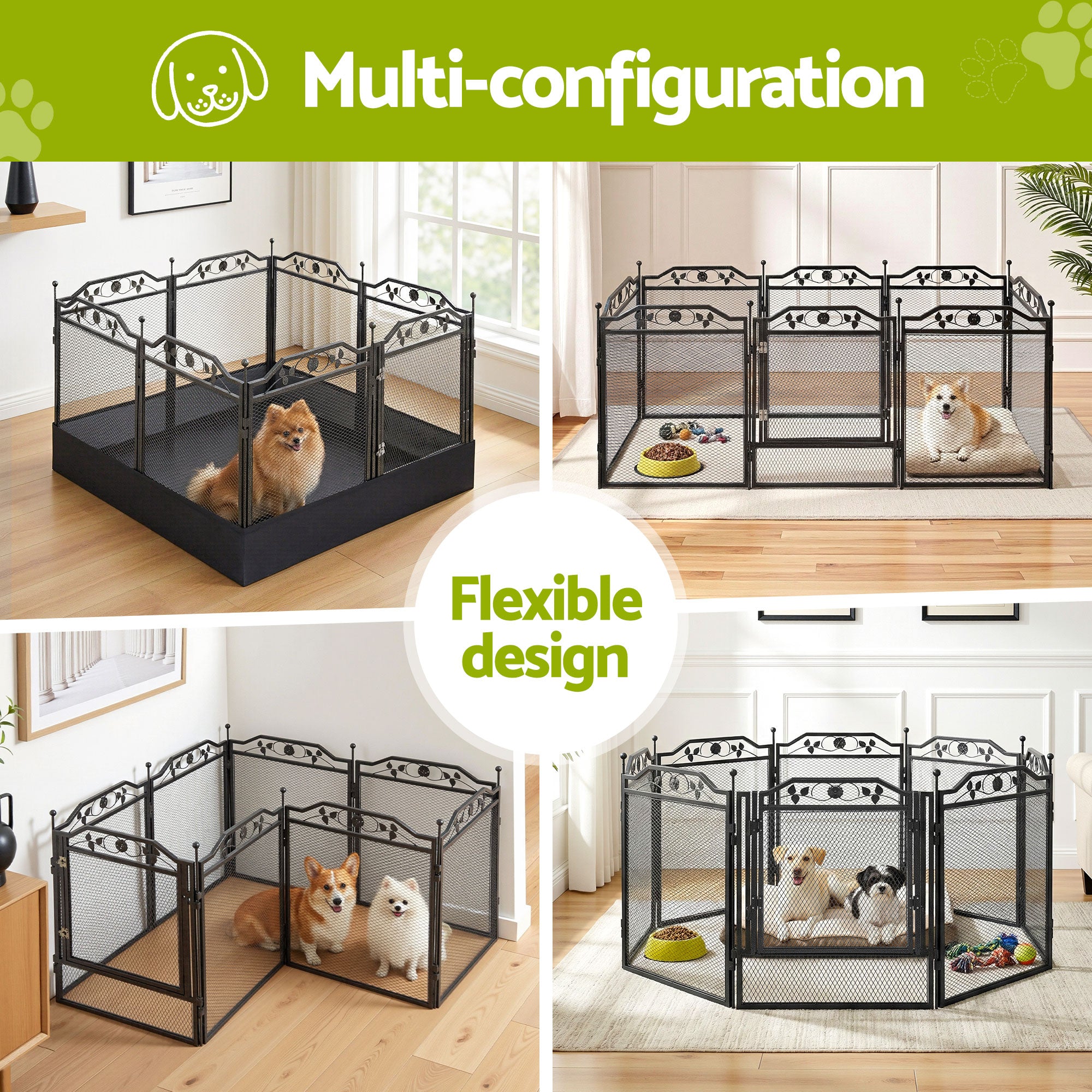 i.Pet Pet Dog Playpen Heavy-Duty Enclosure Multi-Configuration Indoor Outdoor Black-Pet Care > Dog Supplies > Dog Playpens & Gates-PEROZ Accessories