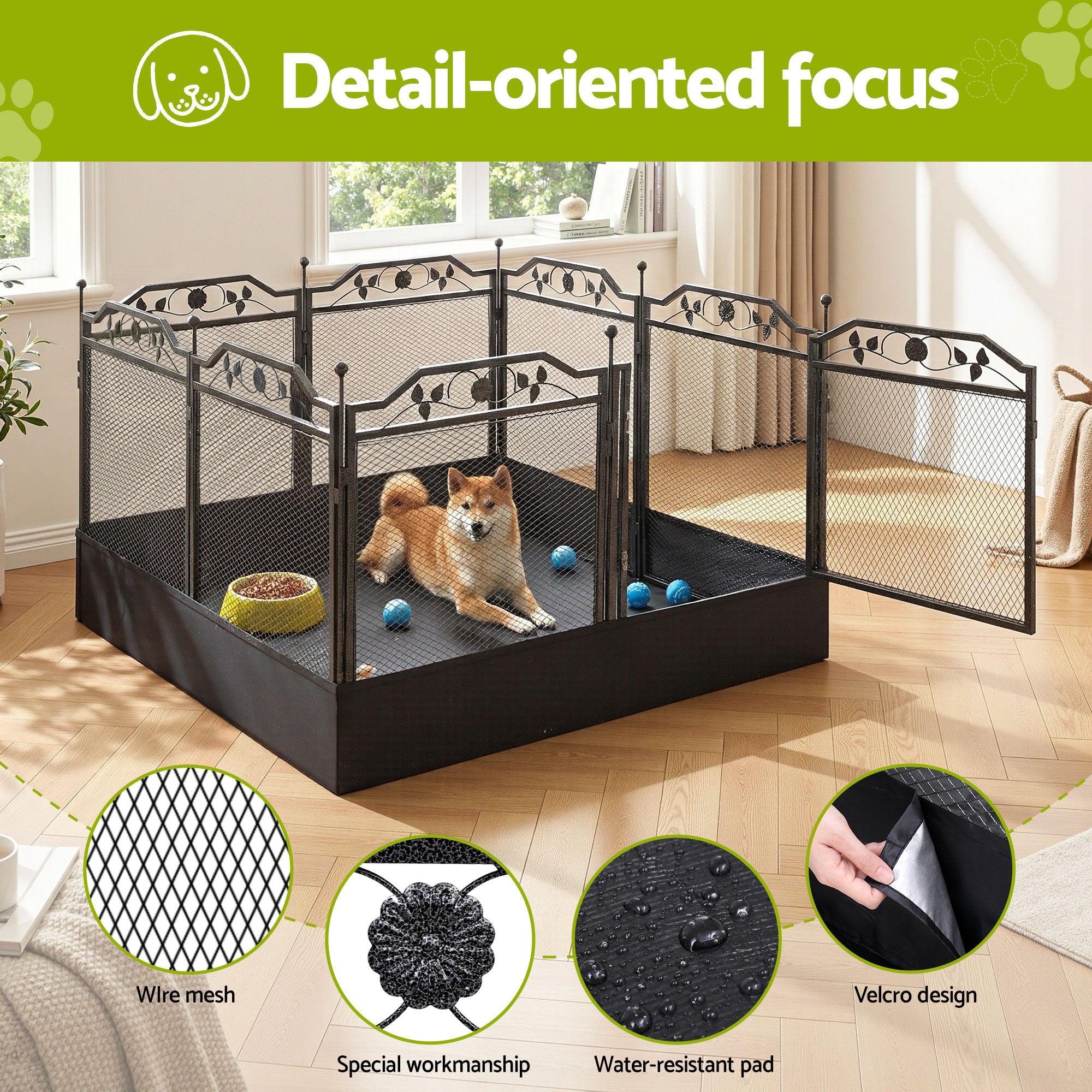 i.Pet Pet Dog Playpen Heavy-Duty Enclosure Multi-Configuration Indoor Outdoor Black-Pet Care > Dog Supplies > Dog Playpens & Gates-PEROZ Accessories