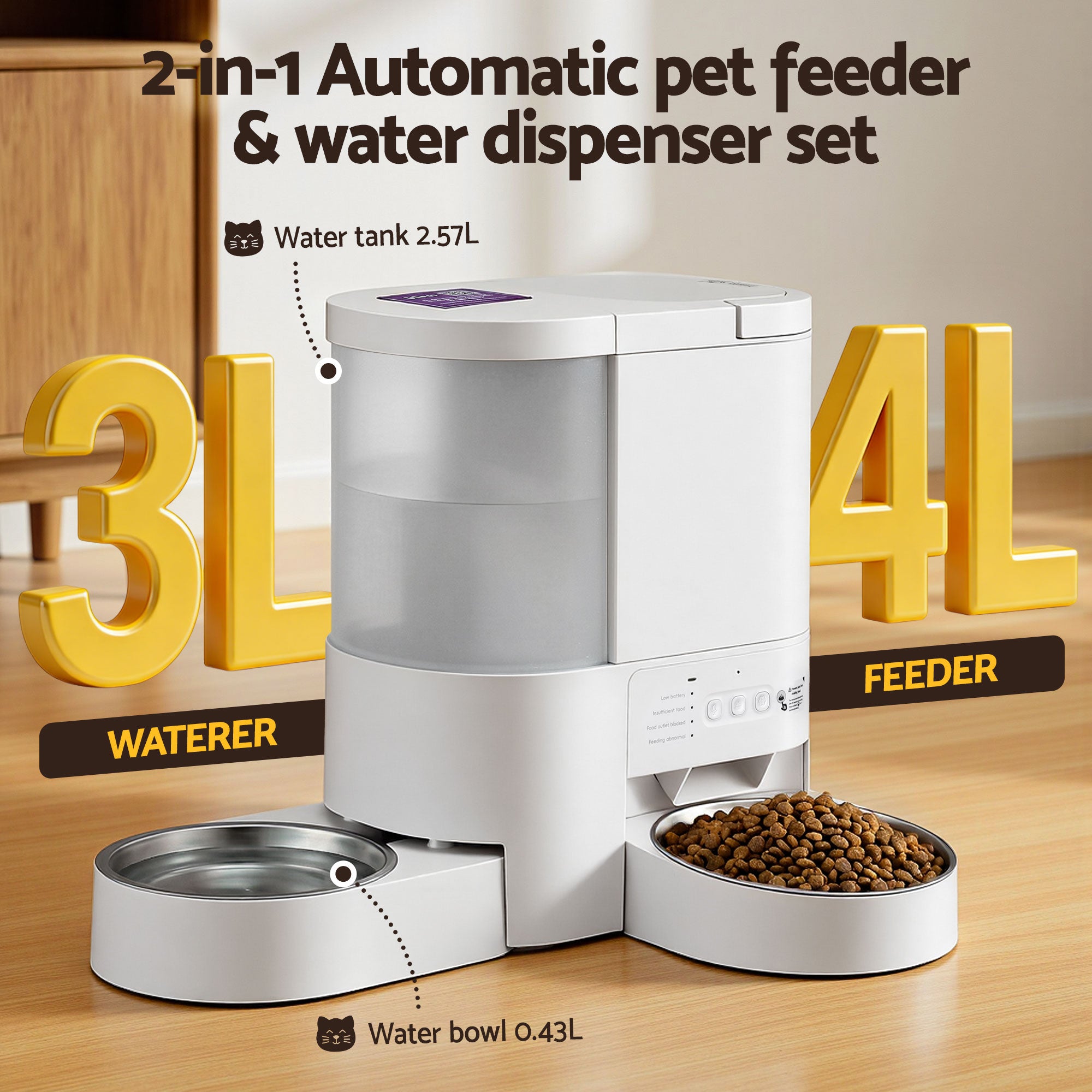 i.Pet Automatic Pet Feeder Water Dispenser 2-in-1 Smart WiFi Dog Cat Food 4L-Pet Care > Cat Supplies > Cat Bowls, Feeders & Waterers-PEROZ Accessories