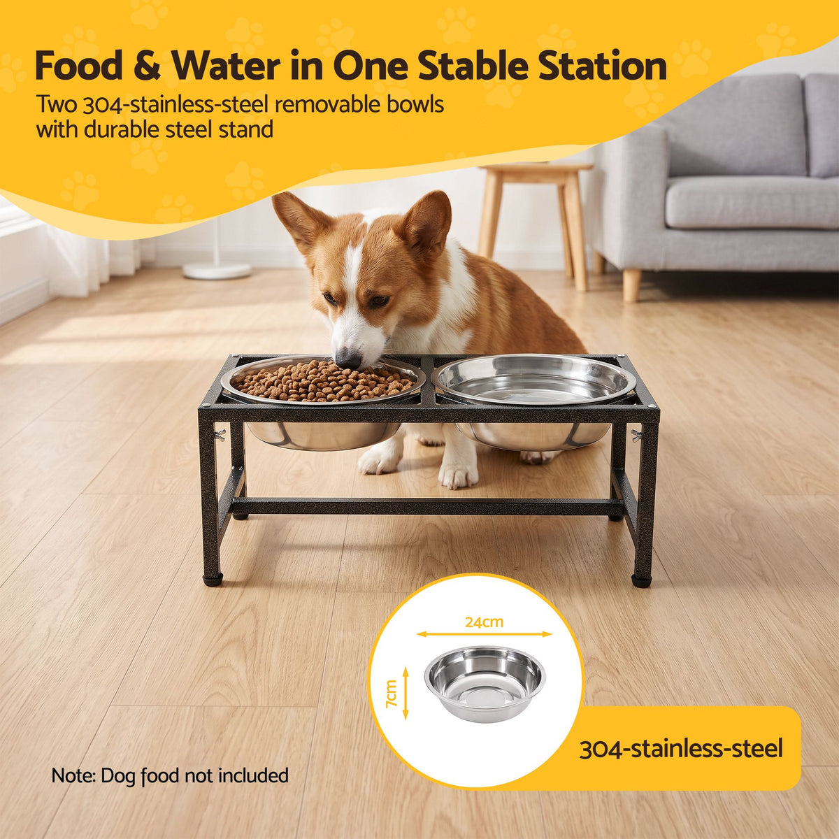 i.Pet Dog Pet Feeder Raised Stand with 2 Stainless Steel Bowls Adjustable Height