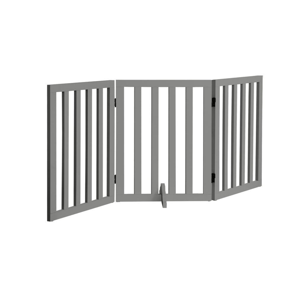 Alopet Wooden Pet Gate Safety Stair Barrier 3-Panel Grey-Pet Fence-PEROZ Accessories