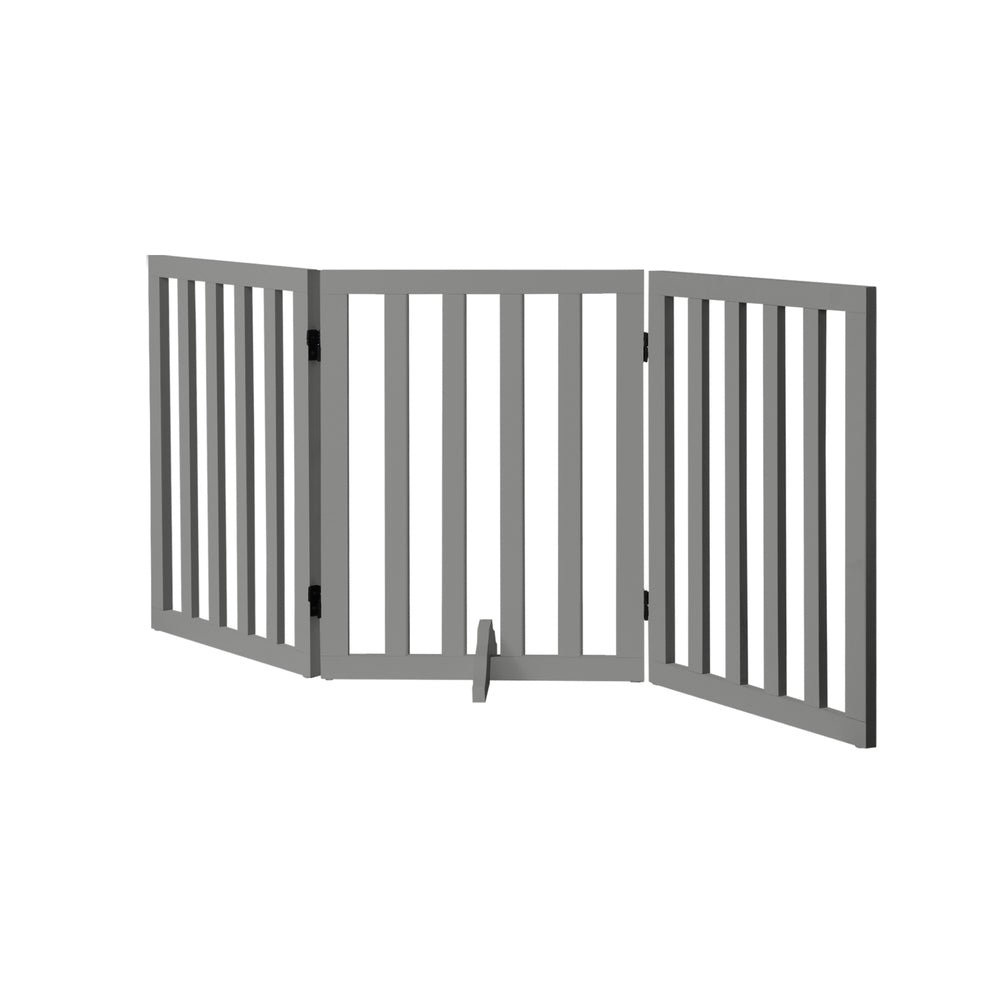 Alopet Wooden Pet Gate Safety Stair Barrier 3-Panel Grey-Pet Fence-PEROZ Accessories